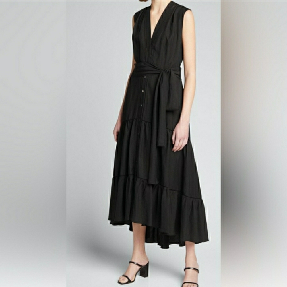 NWT Nicole Miller Black Maxi Tiered Ruffle Dress Size Medium
